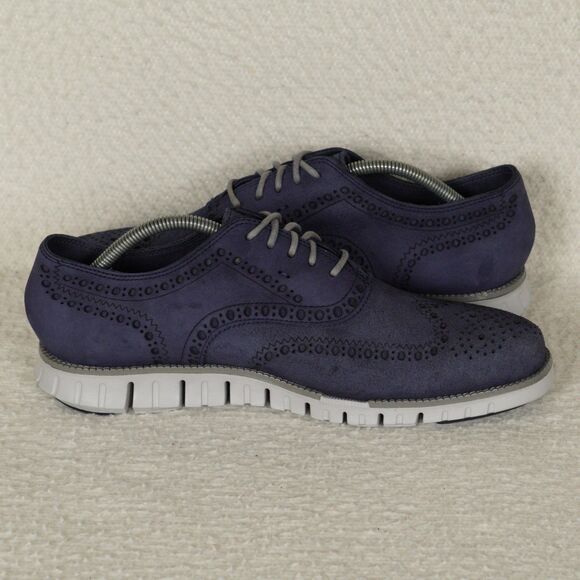 Cole Haan ZEROGRAND Wingtip Suede Oxford Shoes Mens 10.5 Blue Lace-Up Leather - Picture 9 of 13